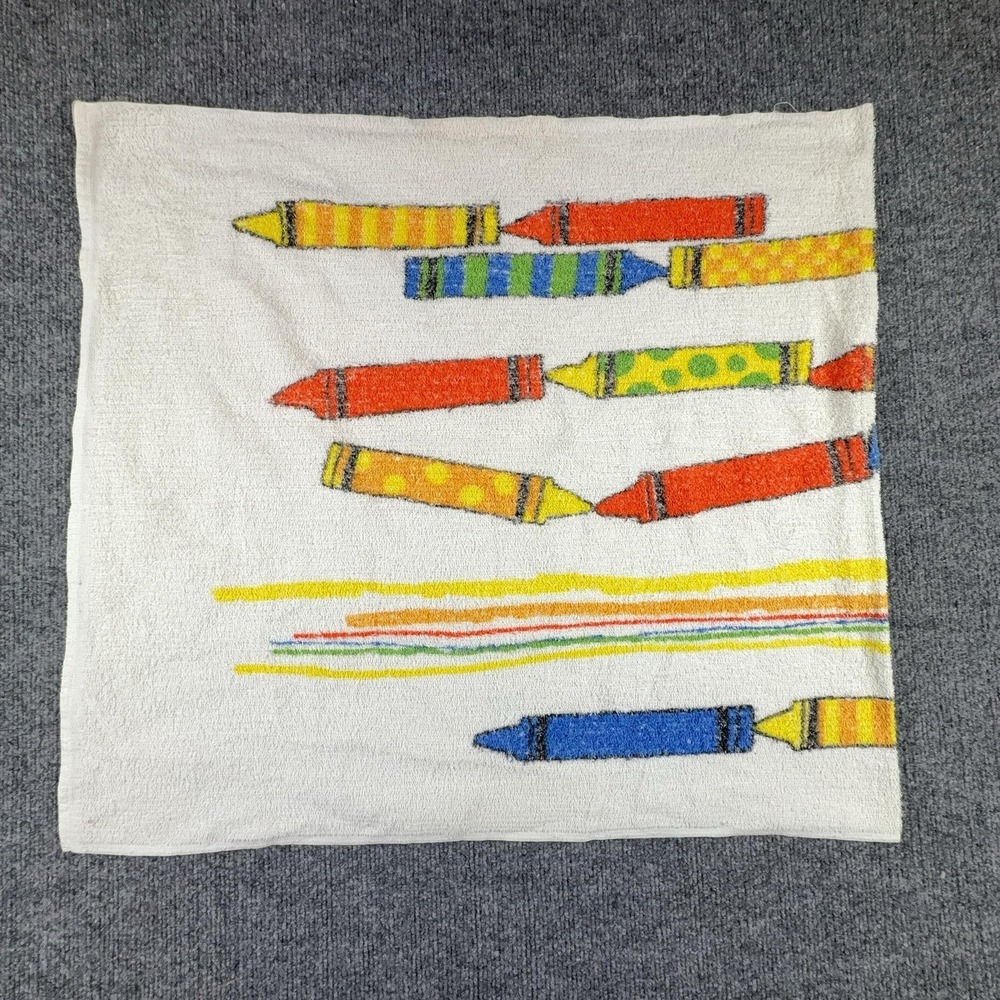 VTG R.A. Briggs Hand Towel Multicolor Crayon Print 23x52 Cotton USA Bath Decor